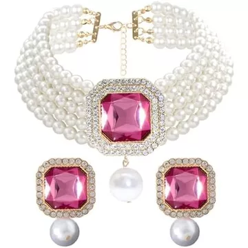 JNF Mô Phỏng Ngọc Trai Vòng Cổ Vòng Cổ Choker Cho Nữ Màu Vàng Pha Lê Ngọc Trai Tuyên Bố Cổ Và Bông Tai Ngọc Trai Cô Dâu Bộ Trang Sức Kim Cương Cho Đám Cưới
