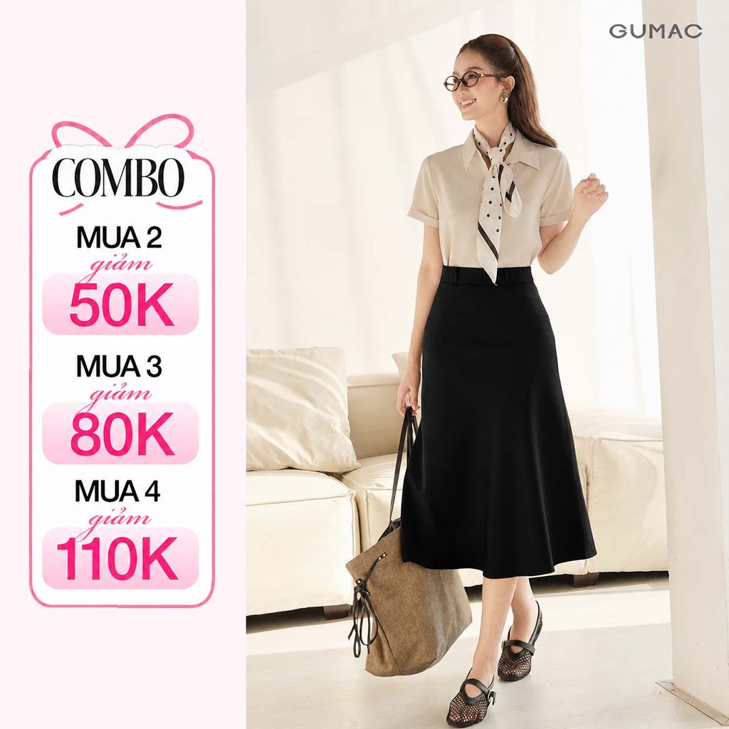 Chân Váy Midi Nữ GUMAC Dáng A Dài Có Đỉa Kiểu Gập Đôi Không Túi Tôn Dáng LVG0405