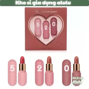 Set 3 Thỏi Son 520 Heng Fang Matte Velvet, Son Thỏi Lì Hình Viên Thuốc 3 Màu Đỏ Cam Hồng Hộp Quà Trái Tim Tặng Bạn Gái