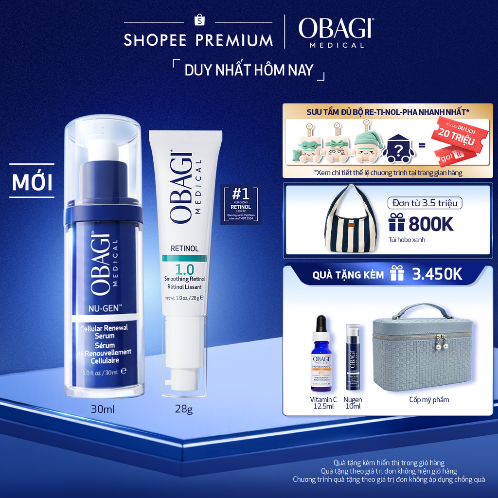 Combo Serum Kích Hoạt Năng Lượng Tế Bào Obagi Nugen 30ml & Kem Dưỡng Đêm Obagi Retinol 1.0 (28g)