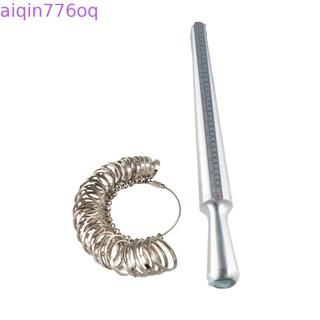Bộ dụng cụ đo size nhẫn AIQINOQ gồm que đo vòng nhôm bền, thước đo vòng cạnh mịn kèm bảng kích cỡ ngón tay