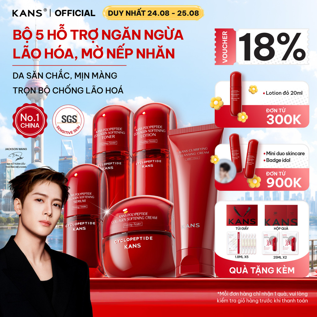 KANS Combo 5 Món Dưỡng Da Chống Lão Hóa Sữa Rửa Mặt – Toner – Lotion – Serum – Kem Dưỡng giúp Cấp Ẩm, Làm Mờ Nếp Nhăn