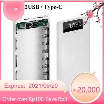 Box sạc dự phòng chân cắm Type-C 8 cell dùng pin 18650 có LCD (Đen), khung pin dự phòng 8 cell,hộp đựng pin dự phòng