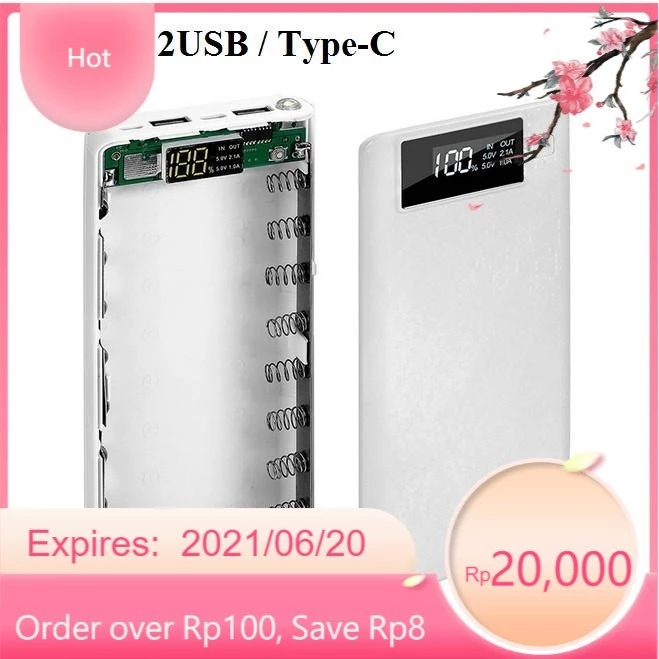 Box sạc dự phòng chân cắm Type-C 8 cell dùng pin 18650 có LCD (Đen), khung pin dự phòng 8 cell,hộp đựng pin dự phòng