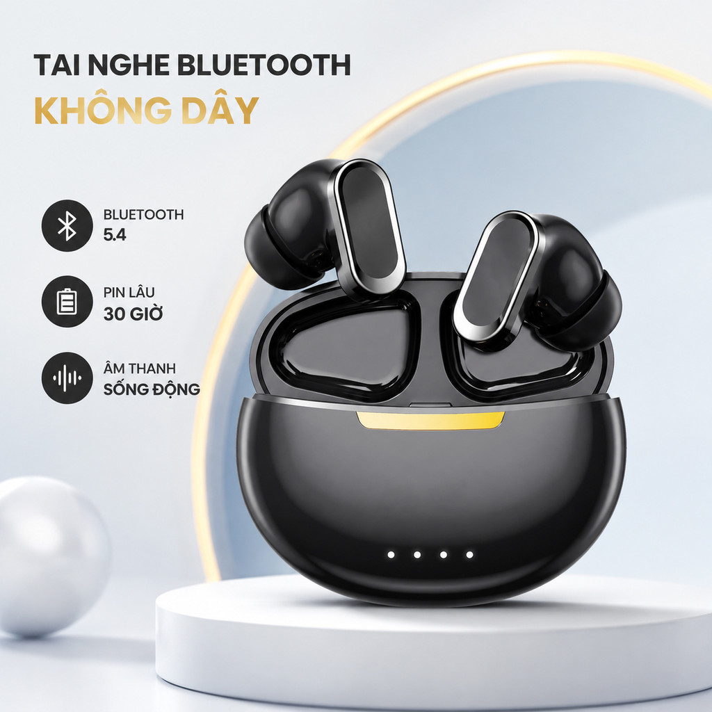 Tai Nghe Bluetooth Không Dây 5.4 Pin Lâu 30 Giờ Âm Thanh Sống Động Cảm Ứng TWS Nghe Nhạc Chơi Game