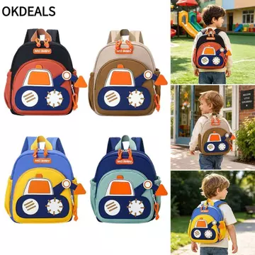 OKDEALS Ba lô tập đi cho bé trai, Ba lô mẫu giáo Mini máy xúc hoạt hình, Ba lô mở rộng gánh nặng dễ thương Ba lô trẻ em chống nước cho trẻ em chăm sóc ban ngày