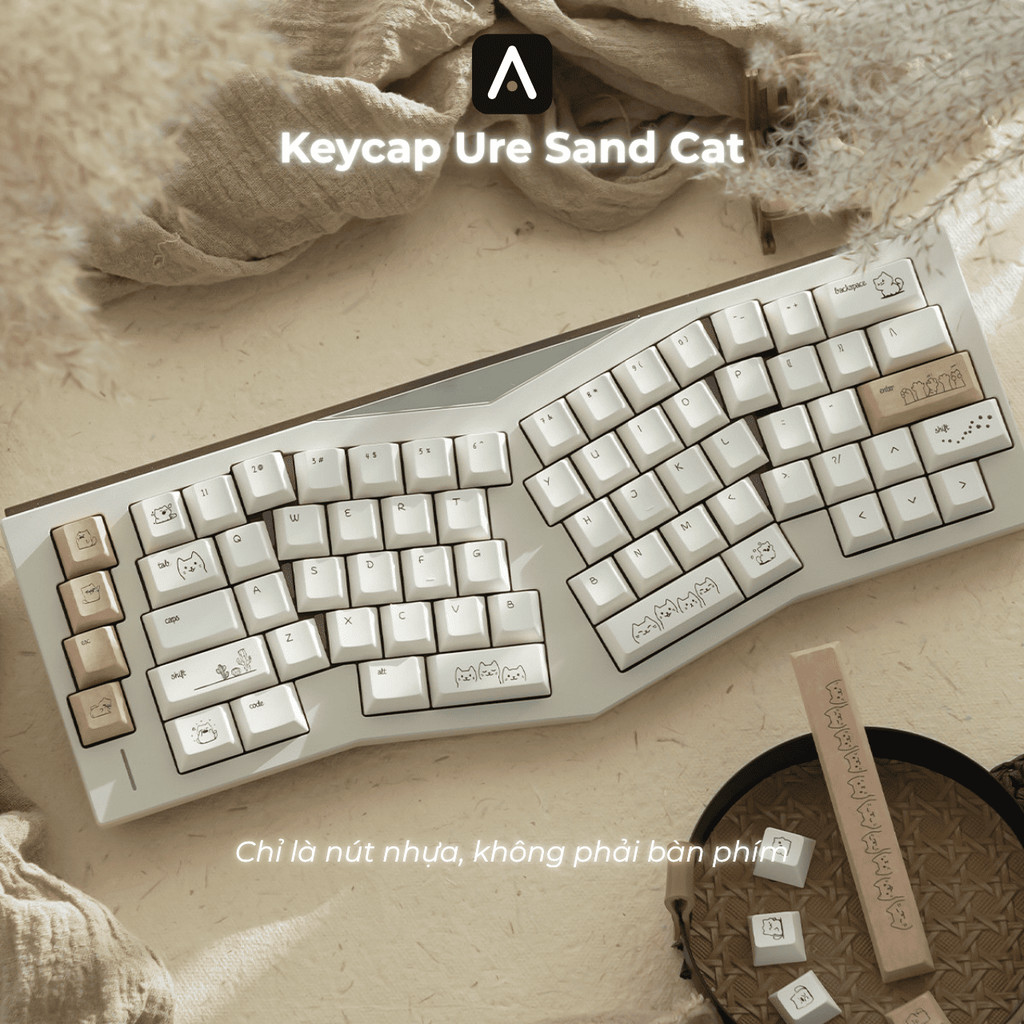 Bộ Keycap Ure Sand Cat 152 Phím Cherry Profile PBT Dye-Sub, Theme Mèo Cát Beige Brown, Stem MX, Nhiều Layout | BigBuy360 - bigbuy360.vn