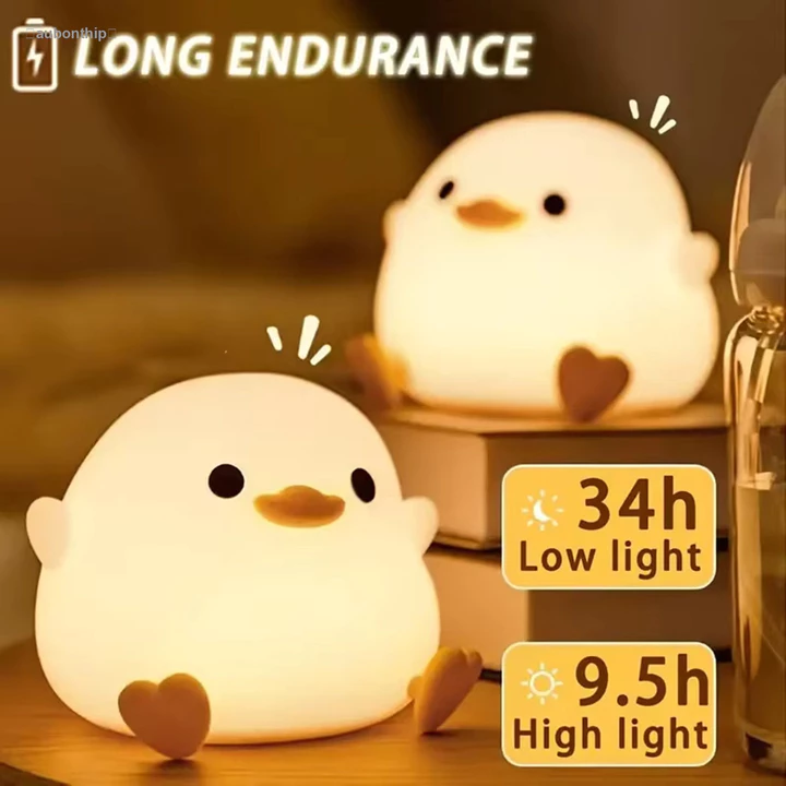[AUBO] Đèn Pat Silicone Dễ Thương Vịt Đèn Ngủ Dễ Thương Đèn Vịt Sạc USB Vịt Vịt Đèn Ngủ LED Đèn Ngủ Điều Khiển Cảm Ứng Đèn Ngủ Trang Trí Đầu Giường
