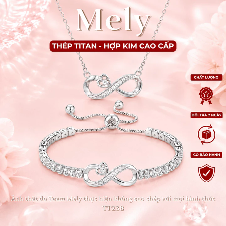 Bộ trang sức vòng tay dây chuyền nữ hình nơ đính đá dây rút thiết kế tinh xảo phụ kiện thời trang Mely TT237