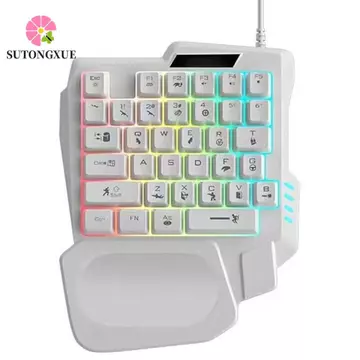 SUTONGXUE Bàn phím một tay, Bàn phím đơn Mini siêu mỏng, Bàn di chuột cầm tay đơn 35 phím Đèn nền phát sáng 3 màu Bàn phím cơ chơi game PC để bàn