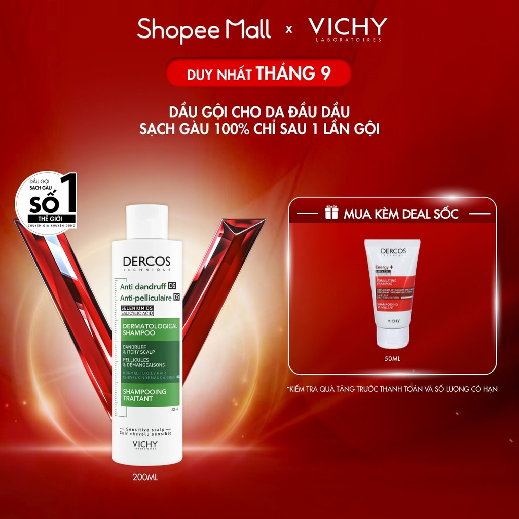 Dầu gội sạch gàu Dercos VICHY 100% chỉ sau 1 lần gội dành cho da dầu & ngứa, SỐ 1 Việt Nam chuyên gia khuyên dùng 200ml