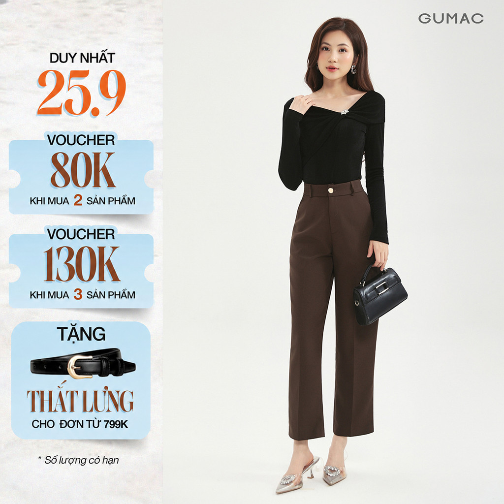[MUA 2 GIẢM 80K] Quần Tây Nữ Ống Đứng 91cm GUMAC Quần Baggy Công Sở Lưng Cao Bigsize Cài Khuy Chất Tuyết Mưa LQE0819
