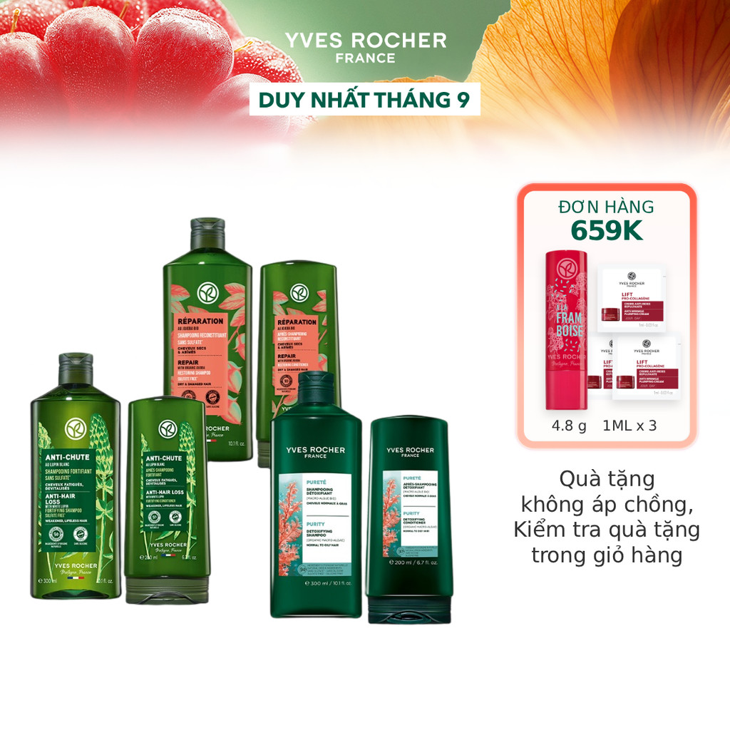 Bộ gội xả thiên nhiên không Sulfate không Silicon Yves Rocher 300mlx200ml (nhiều phân loại)