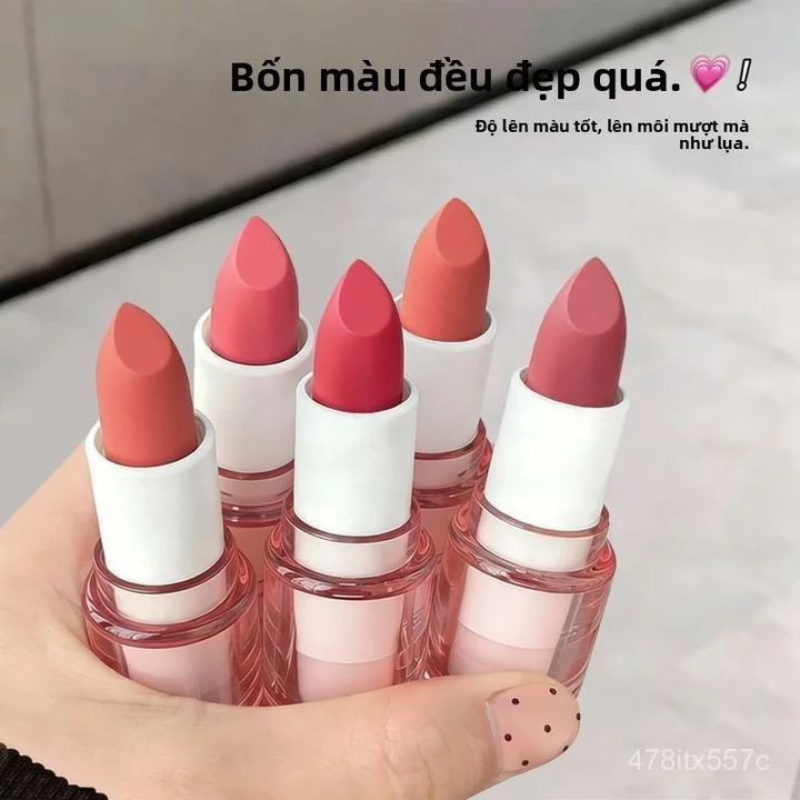 Son môi lì nhung màu hồng đào hoa anh đào nâng tông tự nhiên cho học sinh, giao nhanh