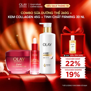 [LIVE] Combo Sữa dưỡng thể Sáng da Olay 260g+Kem Dưỡng Ẩm OLAY Super Collagen Peptides + Serum Ultra Firming (45G + 30ML