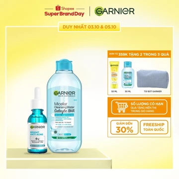 Bộ đôi dưỡng chất và nước tẩy trang làm sạch sâu, giảm mụn Garnier (mới)