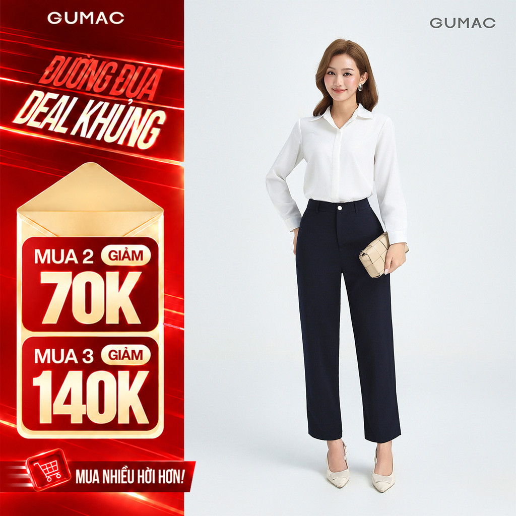 [NHẬP MÃ: AFFOIZS GIẢM 100K] Quần Tây Nữ Ống Đứng 91cm GUMAC Quần Baggy Công Sở Lưng Cao Cài Khuy Chất Tuyết Mưa LQE0819