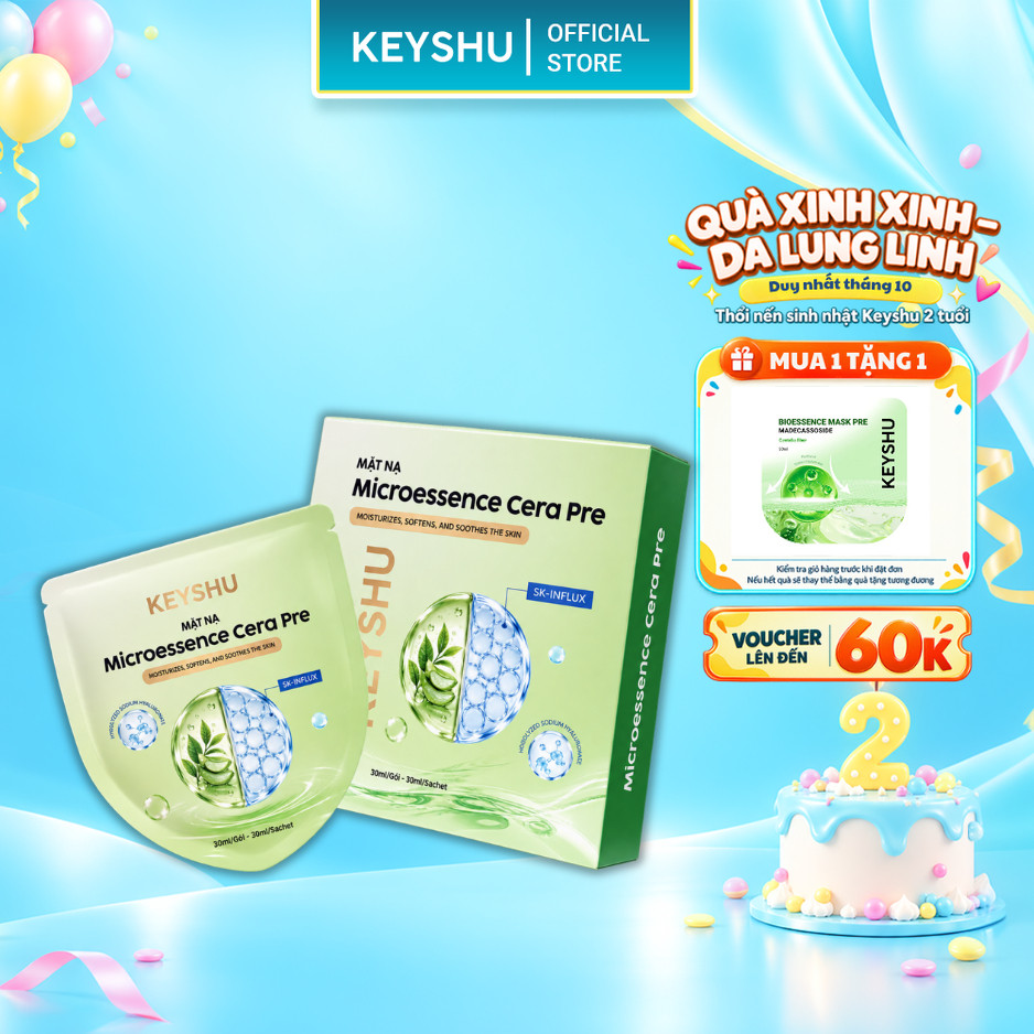 Hộp 5 Miếng Mặt Nạ Microessence Cera Pre KEYSHU Dưỡng Ẩm, Làm Dịu, Hỗ Trợ Phục Hồi Da 30ML