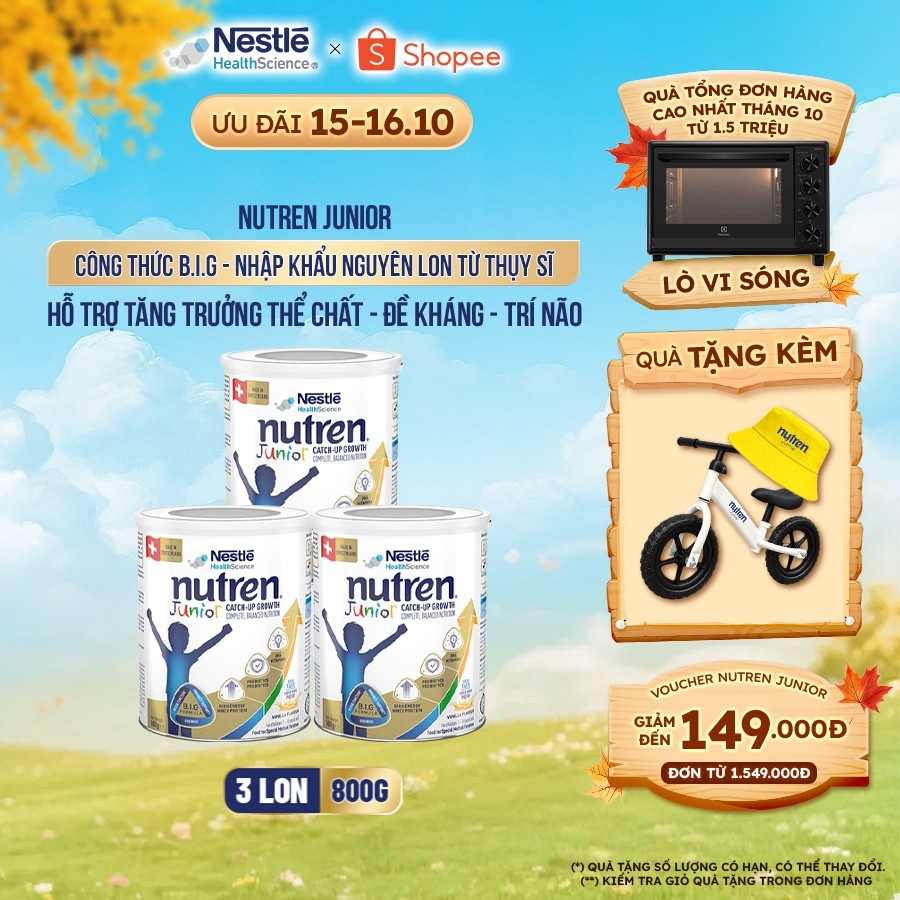 Bộ 3 Sữa Bột NESTLÉ NUTREN JUNIOR Thụy Sĩ Với Công Thức BIG Hỗ Trợ Tăng Trưởng Cho Bé 800G