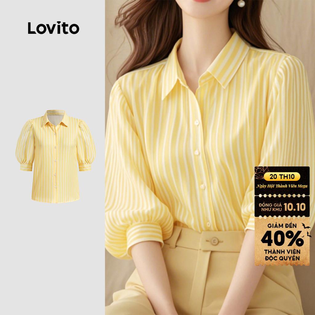 Áo kiểu nữ Lovito thanh lịch vàng xuân hè cổ điển đa năng nút phong cách L151AD108