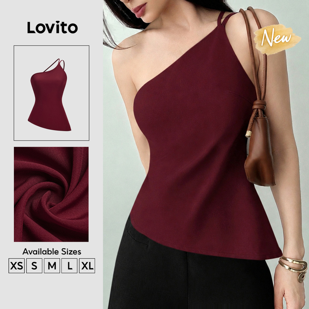 (New Arrival) Lovito Áo Claret Mùa Xuân Hè Tiệc Tùng Cuối Tuần Cổ Lệch Vai Không Tay Phong Cách Thường Ngày Dành Cho Nữ TKB205P2D208