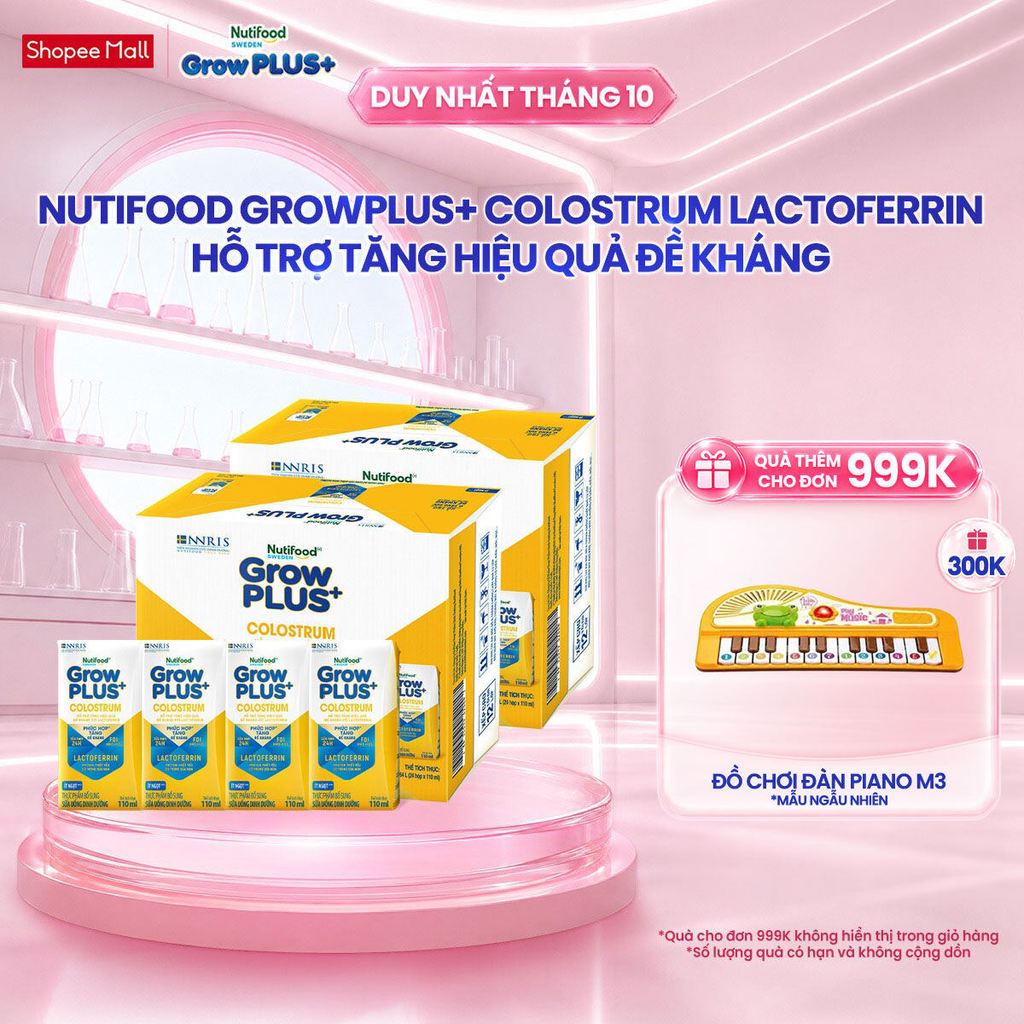 Combo 2 Thùng 24 hộp Sữa bột pha sẵn Nutifood Sweden GrowPLUS+ Colostrum Lactoferrin 110ml