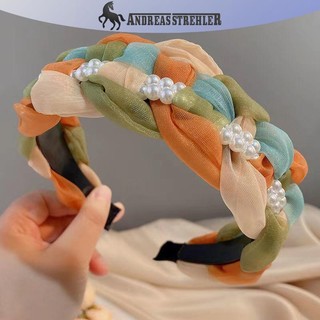 Onetimingfine Thời Trang Ngọt Ngào Retro Tóc Cho Nữ Bé Gái Xoắn Đan Băng Đô Quấn Tóc Nhiều Màu Sắc Dệt Ngọc Trai Rộng Mũ Phụ Kiện Tóc VN