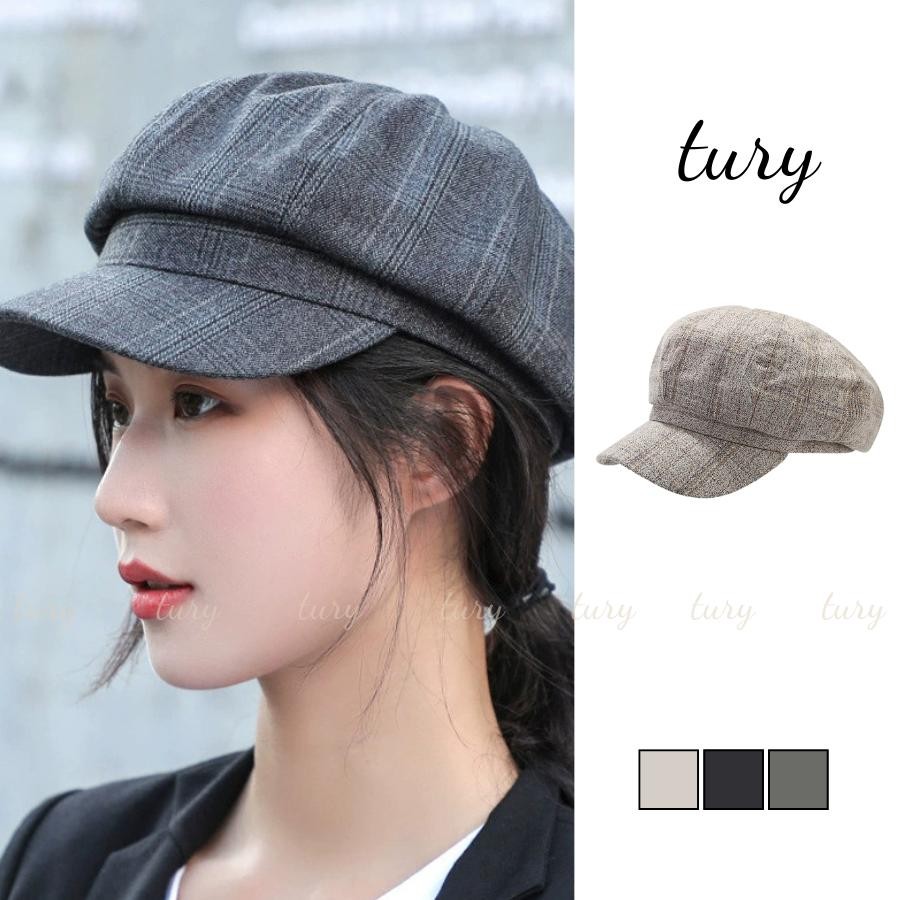 Mũ Beret Unisex Nam Nữ - Tury - Mũ nồi bát giác phối caro nhí có mũ lưỡi trai - MN054