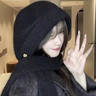 Áo Balaclava dệt kim mùa đông, mũ trùm đầu và bảo vệ cổ ấm áp, màu sắc đơn giản dành cho nữ