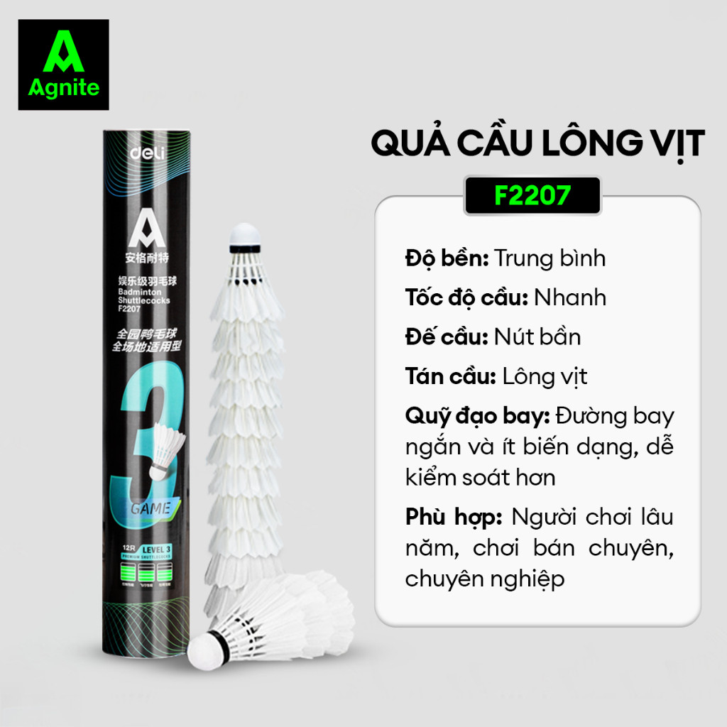Quả cầu lông Agnite chính hãng, ống cầu 12 quả cầu lông vũ siêu bền, chịu va đập tốt