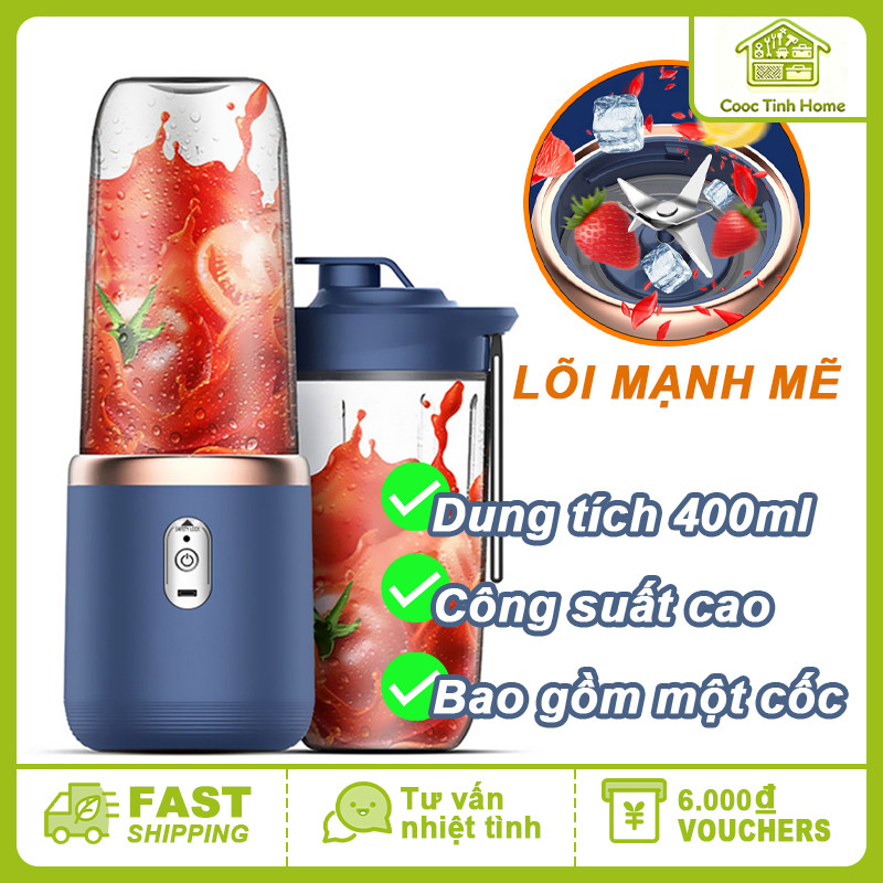 Máy xay sinh tố cầm tay đa năng, 6 lưỡi xay, 2 cối tiện lợi, sạc USB, ép trái cây mini di động cho sinh tố