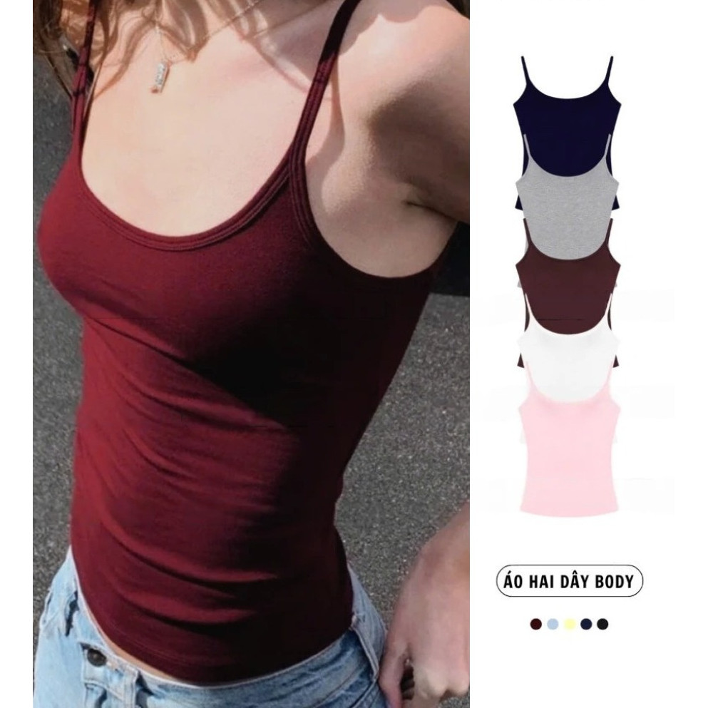 [Tặng Cột Tóc] Áo Hai Dây Nữ Basic Ôm Body Chiết Eo Mềm Mỏng Mát Nhiều Màu Co Giãn 4 Chiều_A571