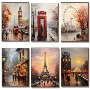 Paris Pháp Tháp Eiffel London Xe Buýt Áp Phích Không Khung Tranh Canvas Nghệ Thuật Treo Tường Cho Phòng Khách Hiện Đại Trang Trí Nhà