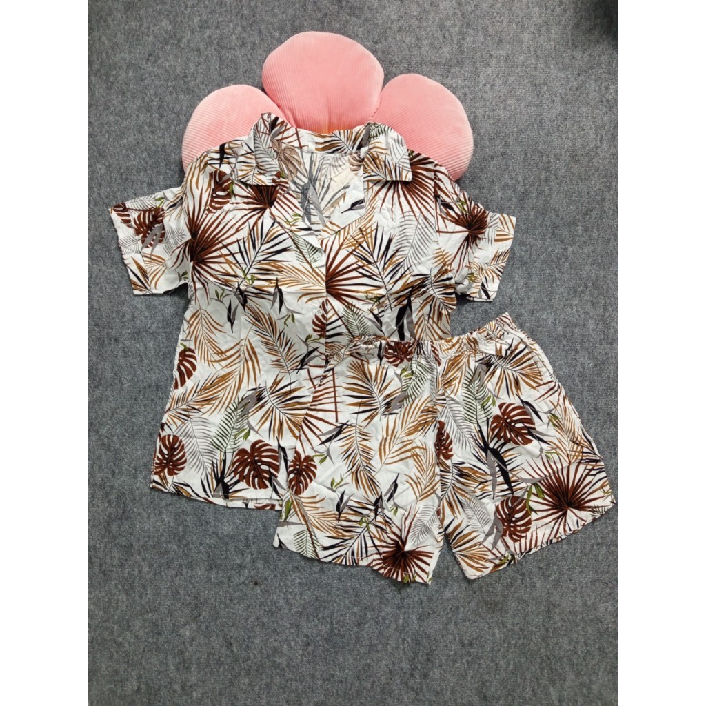 Set bộ đi biển hoạ tiết hoa lá chất vải lụa nhật size 45-90kg PJ011