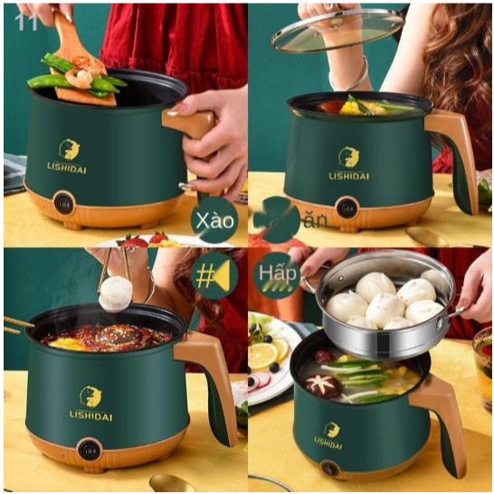 Nồi lẩu mini đa năng 2 tầng tặng vỉ hấp chống dính dung tích 2 lít có thể hấp xào nấu