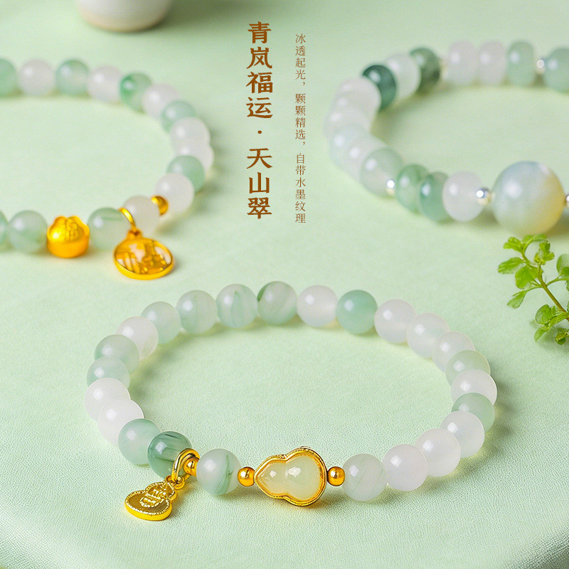Vòng tay ngọc bích tự nhiên xanh nghệ thuật thời trang