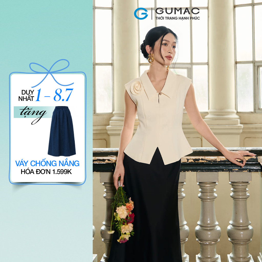 Áo sơ mi nữ GUMAC kiểu gile đính hoa thủ công sang trọng công sở thanh lịch  AF10030