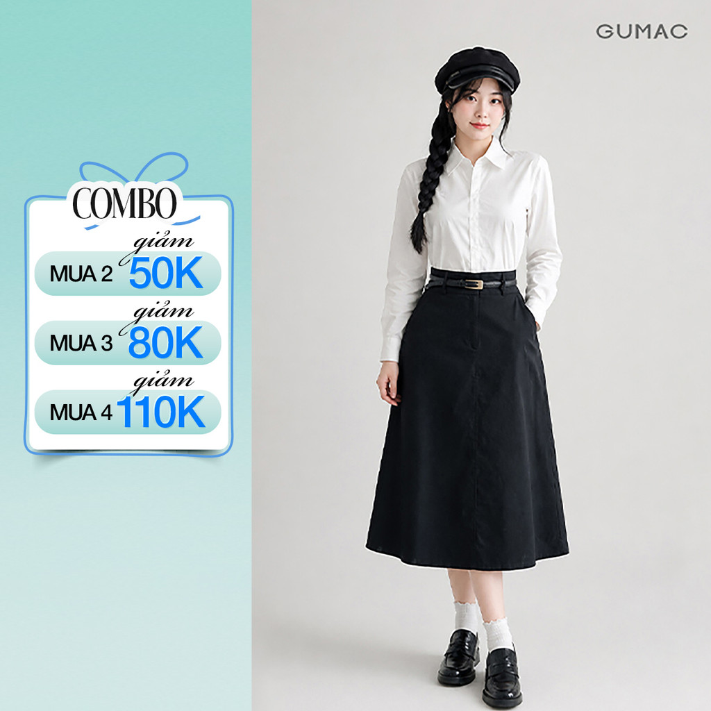 Chân váy A nữ Gmorning - GUMAC dáng midi phối đỉa công sở trẻ trung thanh lịch  YVG05072