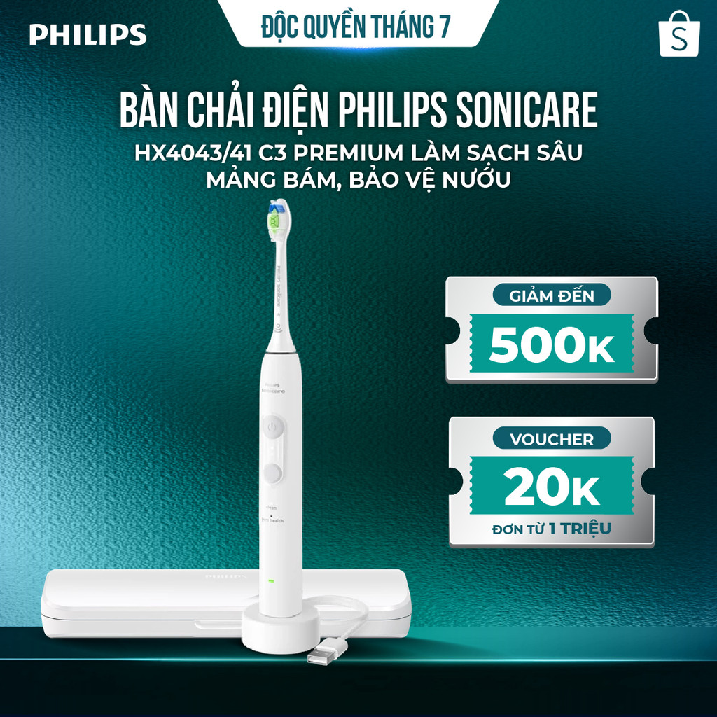 Bàn chải điện Philips Sonicare HX4043/41 C3 Premium làm sạch sâu mảng bám, bảo vệ nướu