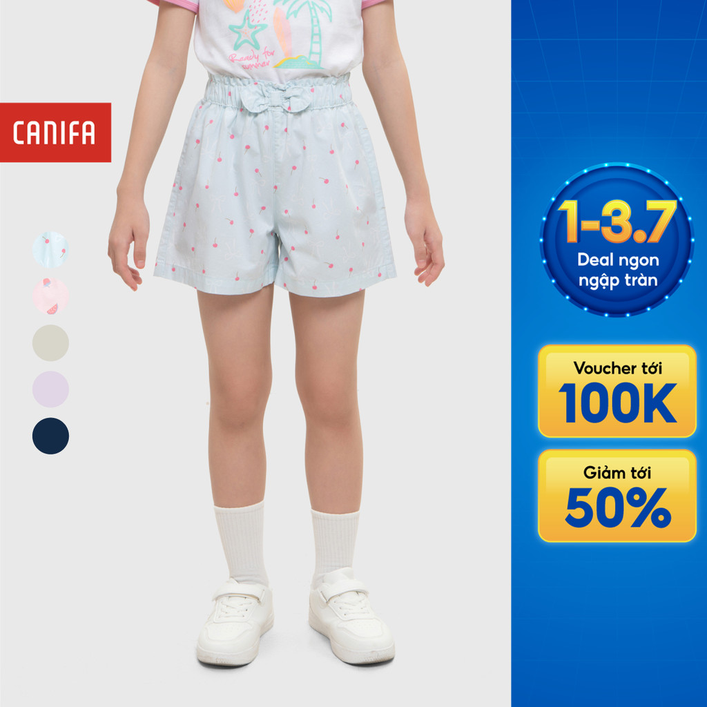 Quần short bé gái cạp chun nơ họa tiết CANIFA 1BS26S003