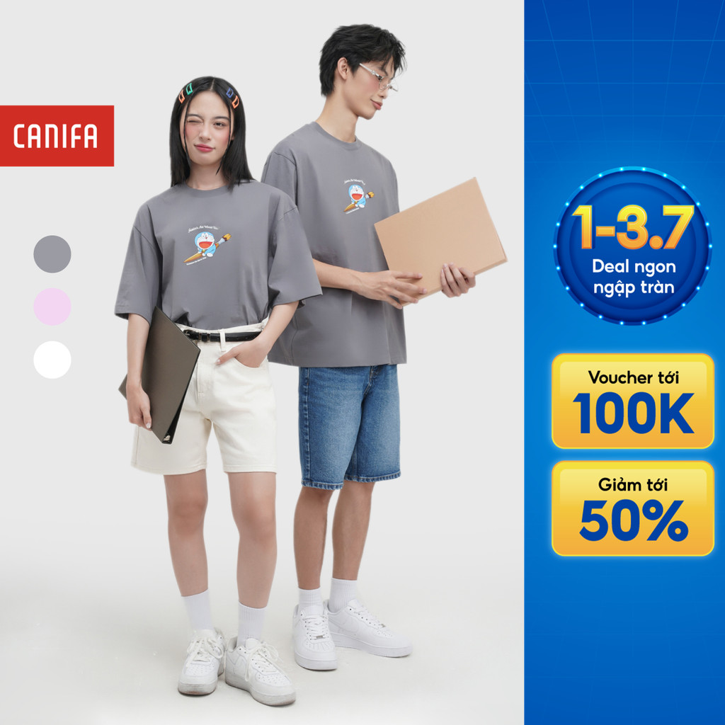 Áo phông unisex người lớn CANIFA in hình Doraemon 5TS25S018
