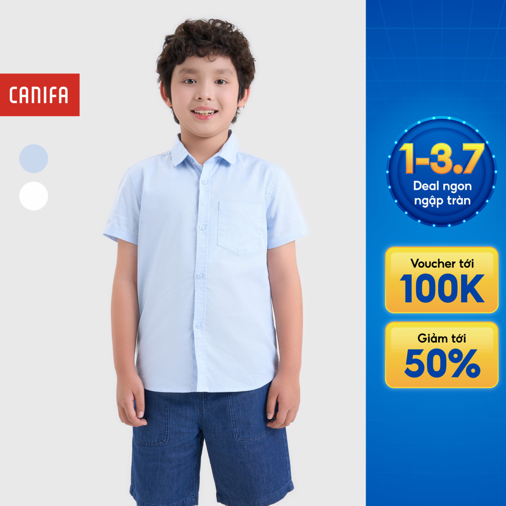 Áo sơ mi bé trai CANIFA cổ đức cộc tay 2TH25A001