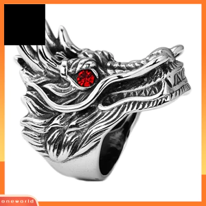 Một thế giới| Punk Nam Cubic Zirconia Kẻ Sọc Khắc Đầu Rồng Nhẫn Trang Sức Dự Tiệc