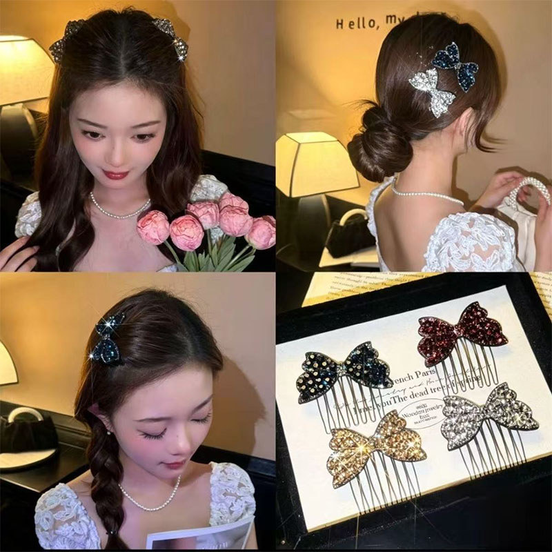 Lược chèn tóc đính đá nhiều kiểu mới, nơ pha lê sáng bóng / bướm / hoa / trái tim trang trí bên hông, Phụ kiện tóc hàng ngày dành cho nữ thanh lịch