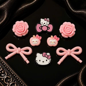 Set Charm Hello Kitty Nơ Hồng Hoa Hồng Táo Kitty Resin Cao Cấp – Pink Rose Bow Collection Trang Trí Dép