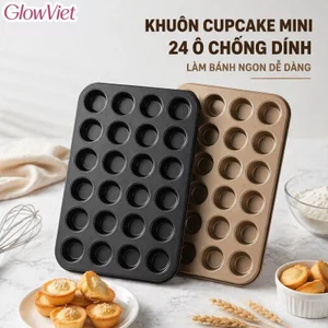 Khuôn Cupcake Mini 24 Ô Chống Dính Thép Carbon Dẫn Nhiệt Đều Khay Nướng Bánh Trứng