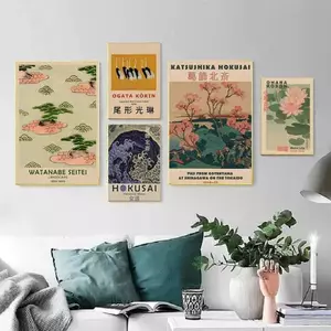 Nhật Bản Nhật Bản Phong Cách Hoa Hình Không Khung Vải Chống Thấm Nước Áp Phích, Nghệ Thuật Treo Tường Thẩm Mỹ Tối Giản Cho Lối Vào Sofa Nền Khách Sạn Trang Trí Phòng Khách