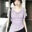 Mùa hè phong cách Hàn Quốc Pure Desire Hot Girl Cổ xoay tay ngắn Top Xù lệch vai xếp li không đều