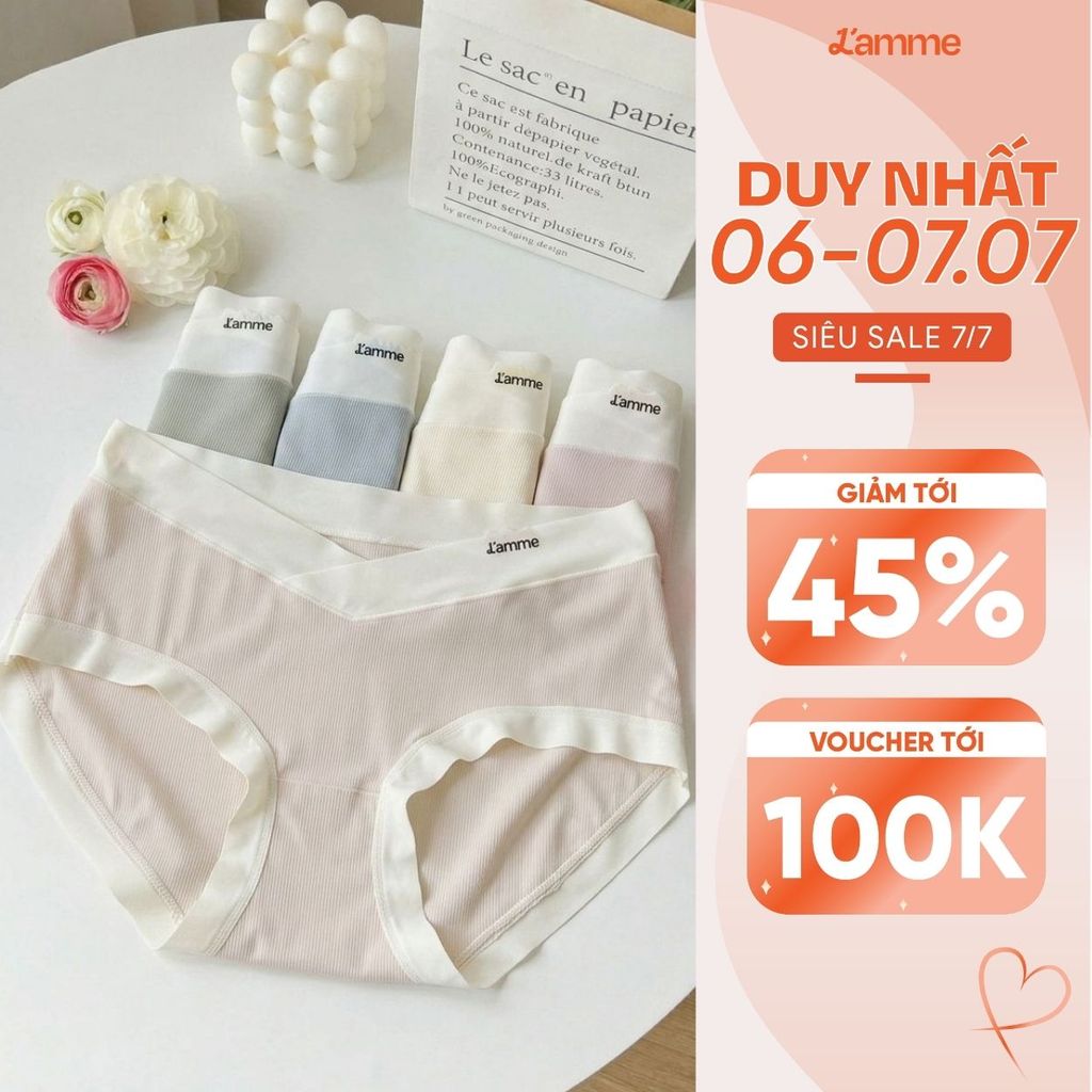 Quần lót Lamme bầu cạp chéo mỏng nhẹ, thoáng mát,co giãn 4 chiều, đáy kháng khuẩn, set 5 quần lót thun lạnh L'amme