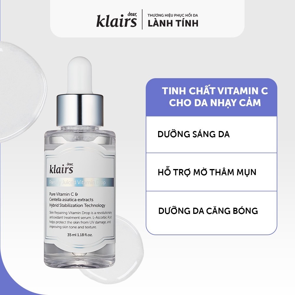 Tinh Chất Serum Dear, Klairs Freshly Juiced Vitamin Drop hỗ trợ sáng da mờ thâm 35ml [FS]